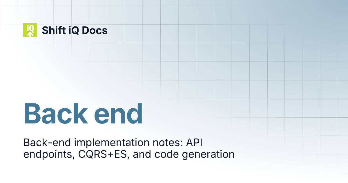 Back end | Contributors | Shift iQ Docs