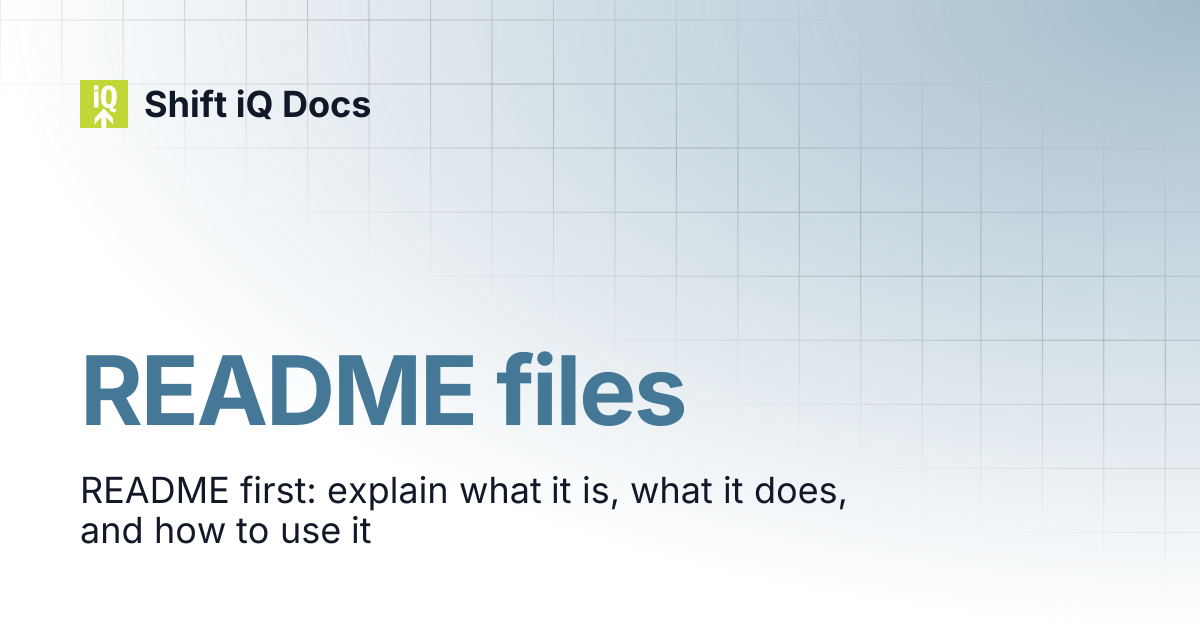 README files | Contributors | Shift iQ Docs