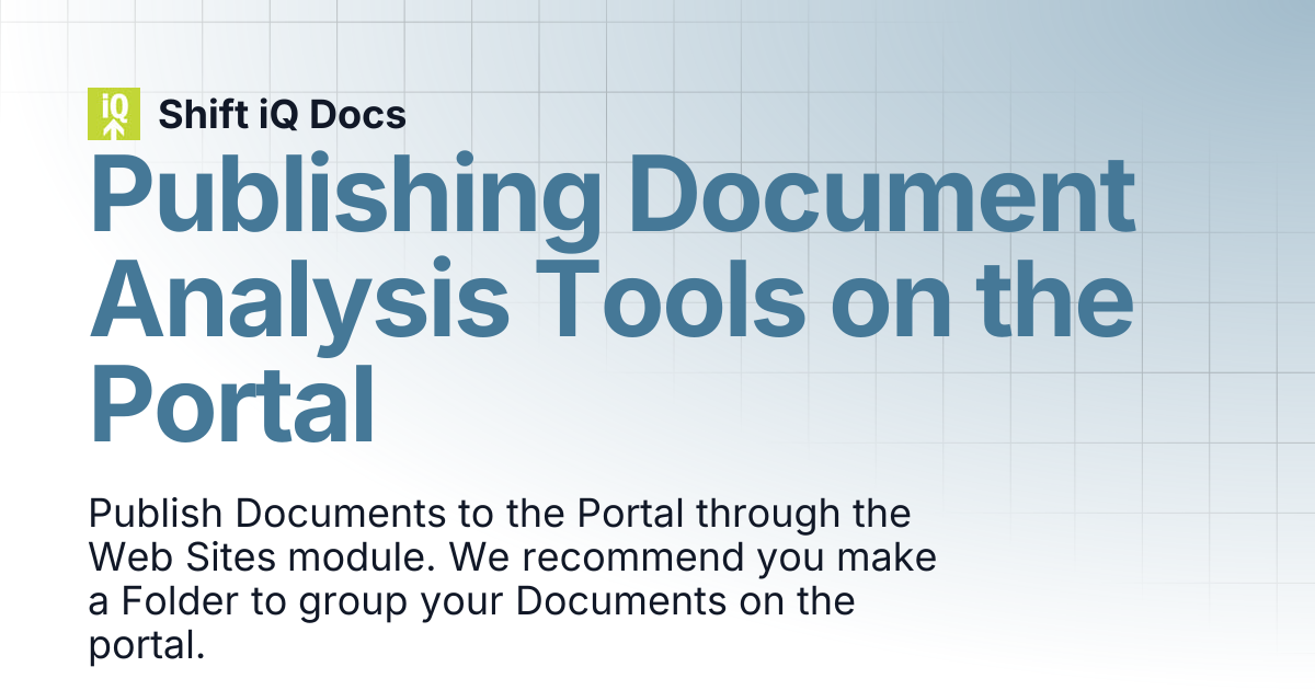 Publishing Document Analysis Tools on the Portal | Help Center | Shift ...