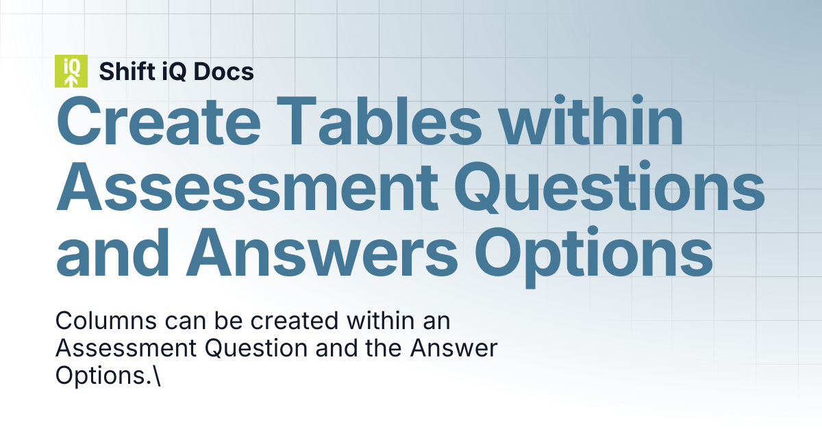 Create Tables within Assessment Questions and Answers Options | Help ...